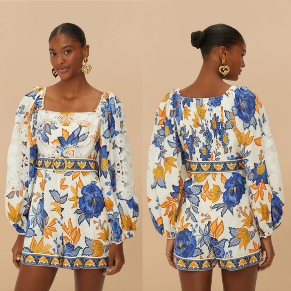 FARM Rio Vibrant Blue and Yellow Floral Romper